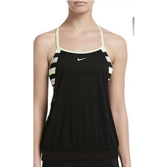 NIKE Women's Stripe Layered 2-Piece Sport Swimsuit Set Black/Grey NESSB402 001